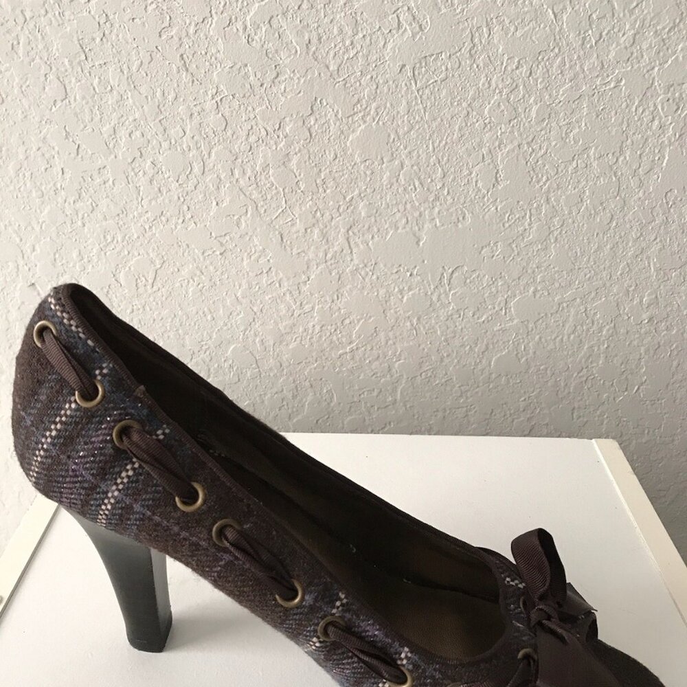 Steve Madden Ninna Peep Toe Heels Black Plaid Ribbon - Picture 4 of 12